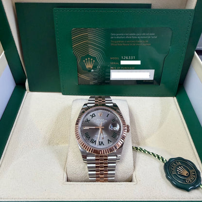 2024 Rolex Datejust 41 Stainless Steel & 18K Everose Gold Slate (Wimbledon) Dial Jubilee Bracelet Fluted Bezel 126331