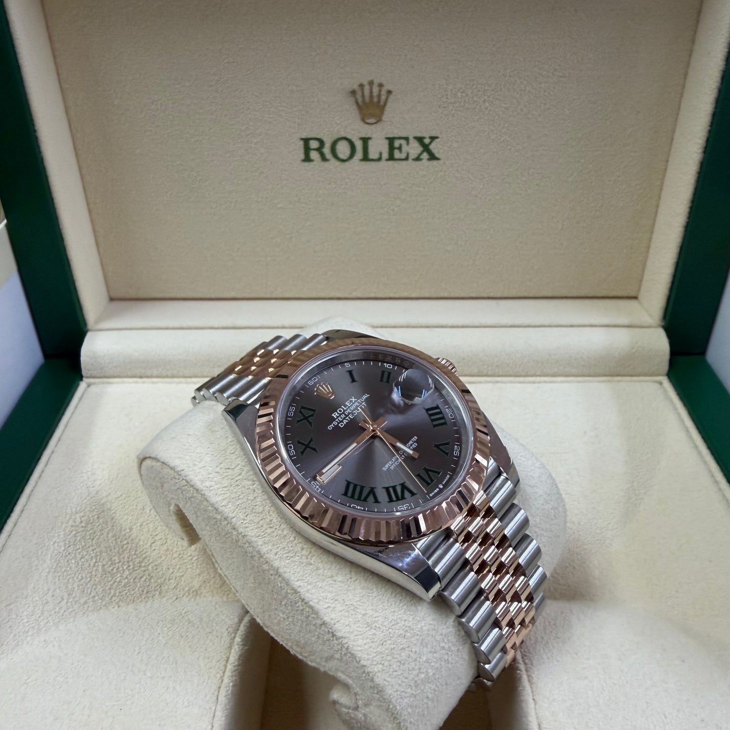 2024 Rolex Datejust 41 Stainless Steel & 18K Everose Gold Slate (Wimbledon) Dial Jubilee Bracelet Fluted Bezel 126331