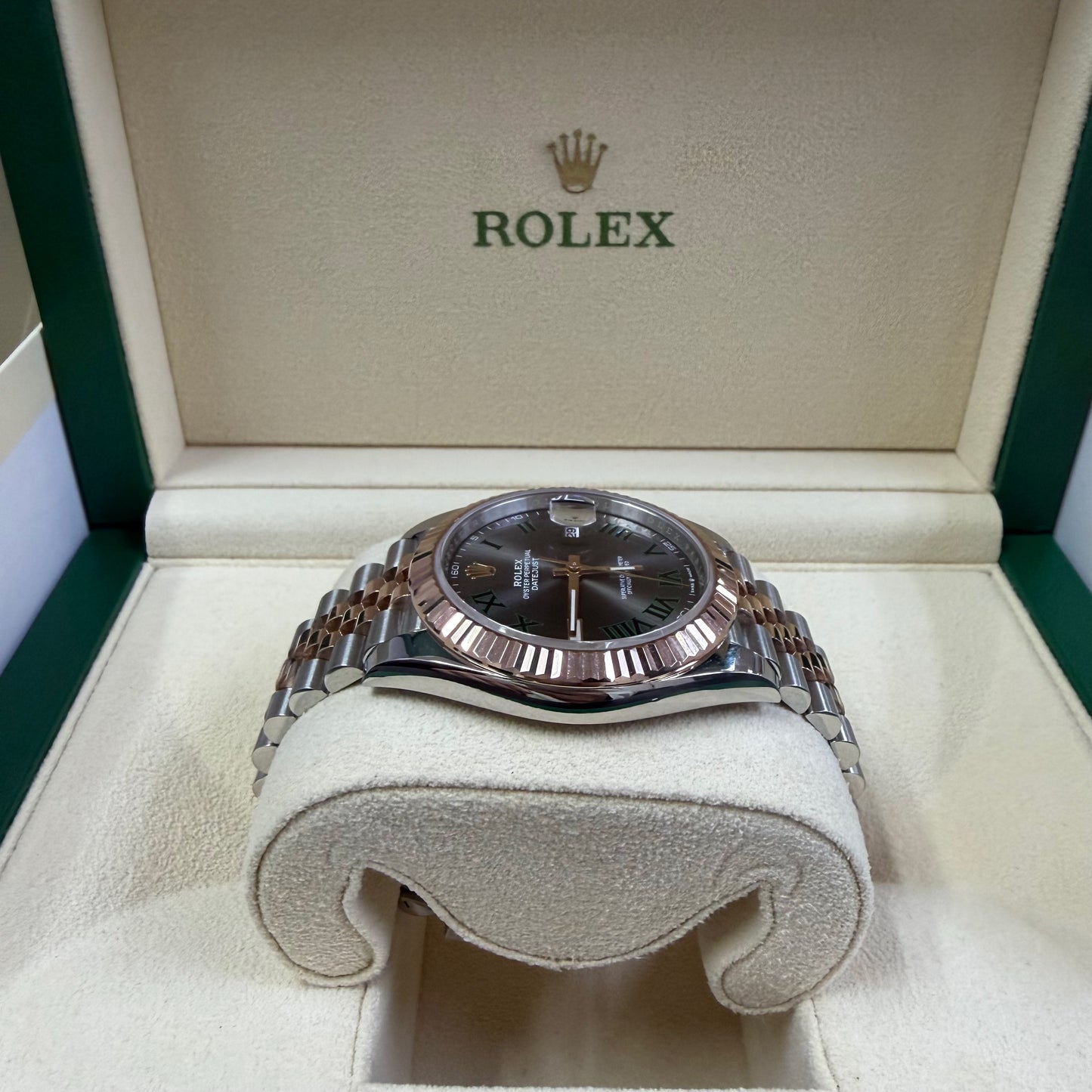 2024 Rolex Datejust 41 Stainless Steel & 18K Everose Gold Slate (Wimbledon) Dial Jubilee Bracelet Fluted Bezel 126331