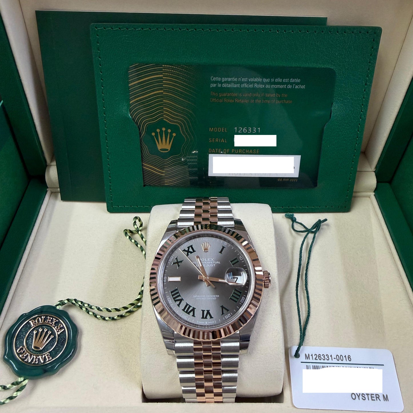 2025 Rolex Datejust 41 Stainless Steel & 18K Everose Gold Slate (Wimbledon) Dial Jubilee Bracelet Fluted Bezel 126331