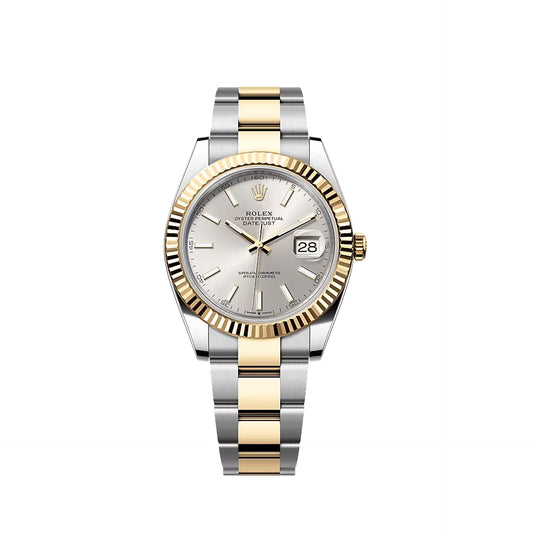 2025 Rolex Datejust 41 Stainless Steel & 18K Yellow Gold Silver Index Dial Oyster Bracelet Fluted Bezel 126333
