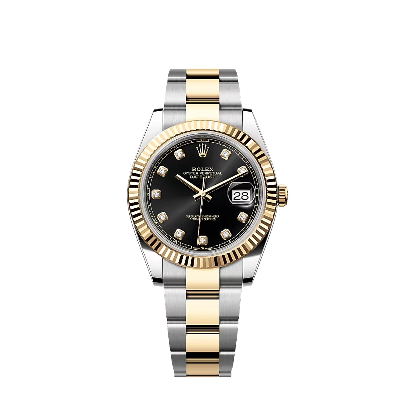 2025 Rolex Datejust 41 Stainless Steel & 18K Yellow Gold Bright Black Set With Diamonds Dial Oyster Bracelet Fluted Bezel 126333