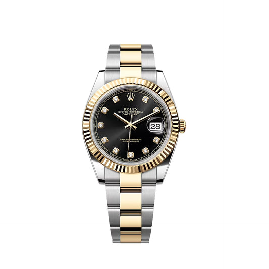 2025 Rolex Datejust 41 Stainless Steel & 18K Yellow Gold Bright Black Set With Diamonds Dial Oyster Bracelet Fluted Bezel 126333