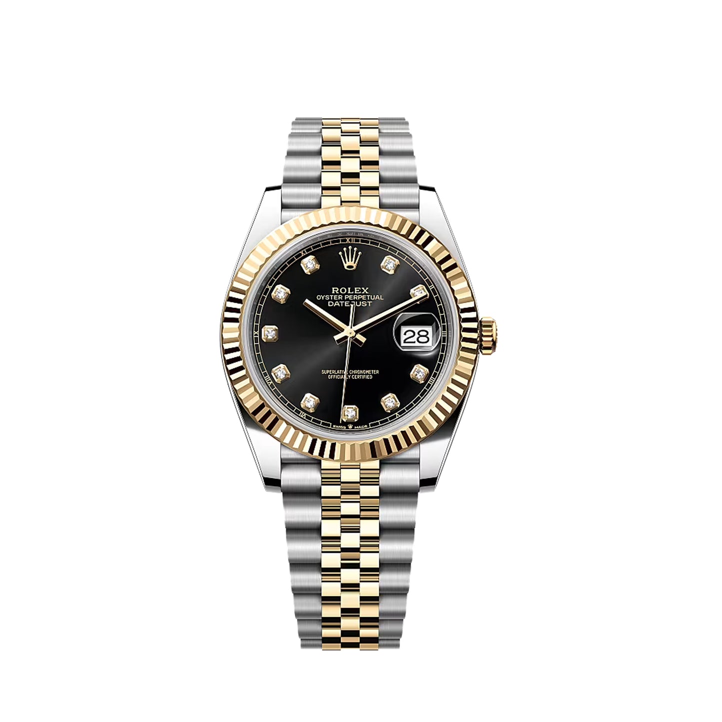 2025 Rolex Datejust 41 Stainless Steel & 18K Yellow Gold Black Set With Diamonds Dial Jubilee Bracelet Fluted Bezel 126333