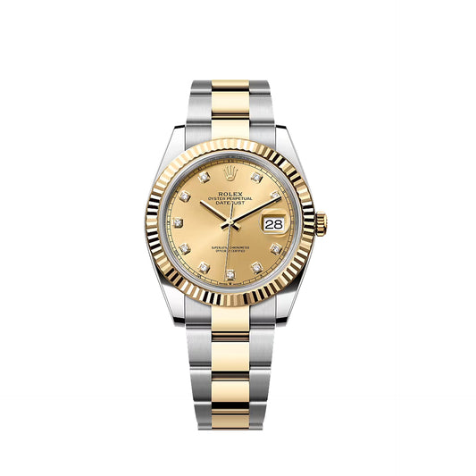 2025 Rolex Datejust 41 Stainless Steel & 18K Yellow Gold Champagne Set With Diamonds Dial Oyster Bracelet Fluted Bezel 126333