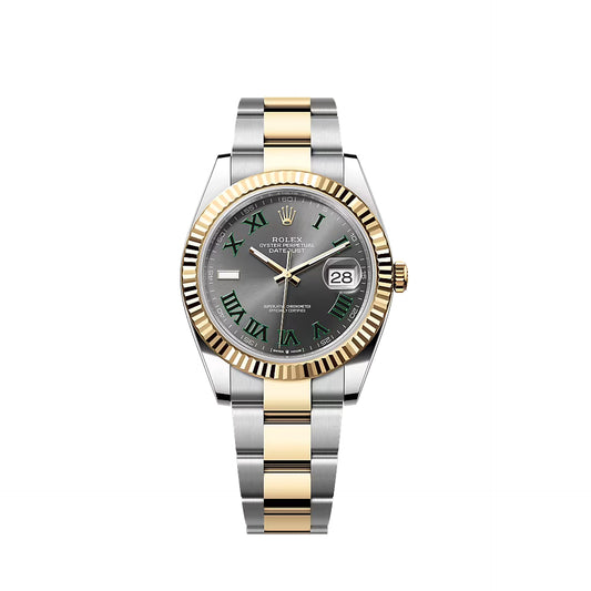 2025 Rolex Datejust 41 Stainless Steel & 18K Yellow Gold Slate (Wimbledon) Dial Oyster Bracelet Fluted Bezel 126333