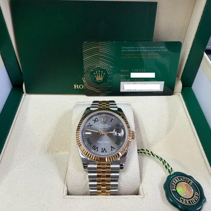 2020 Rolex Datejust 41 Stainless Steel & 18K Yellow Gold Slate (Wimbledon) Dial Jubilee Bracelet Fluted Bezel 126333