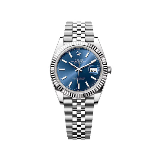 2025 Rolex Datejust 41 Stainless Steel & 18K White Gold Blue Index Dial Jubilee Bracelet Fluted Bezel 126334