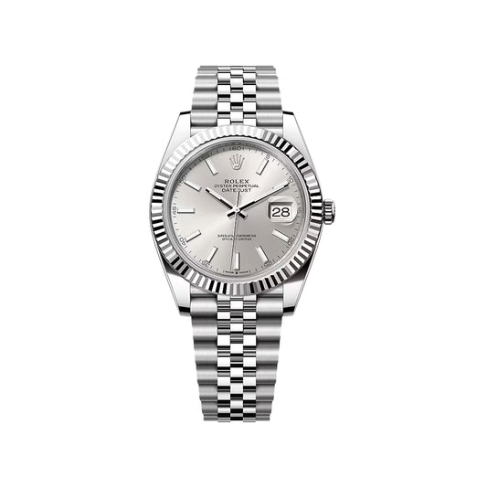2025 Rolex Datejust 41 Stainless Steel & 18K White Gold Silver Index Dial Jubilee Bracelet Fluted Bezel 126334