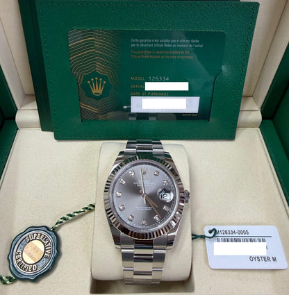 2026 Rolex Datejust 41 Stainless Steel & 18K White Gold Slate Set With Diamonds Dial Oyster Bracelet Fluted Bezel 126334