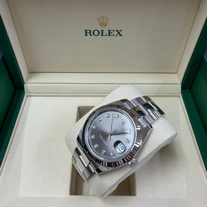 2026 Rolex Datejust 41 Stainless Steel & 18K White Gold Slate Set With Diamonds Dial Oyster Bracelet Fluted Bezel 126334