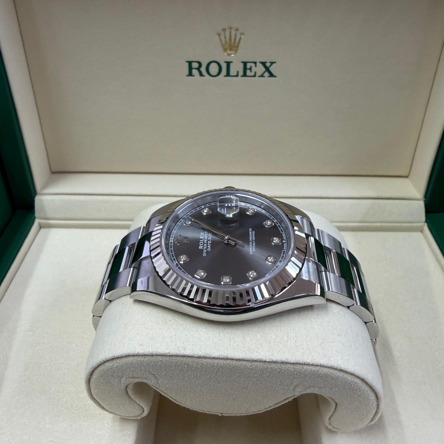 2026 Rolex Datejust 41 Stainless Steel & 18K White Gold Slate Set With Diamonds Dial Oyster Bracelet Fluted Bezel 126334