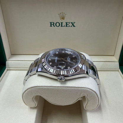 2026 Rolex Datejust 41 Stainless Steel & 18K White Gold Slate Set With Diamonds Dial Oyster Bracelet Fluted Bezel 126334