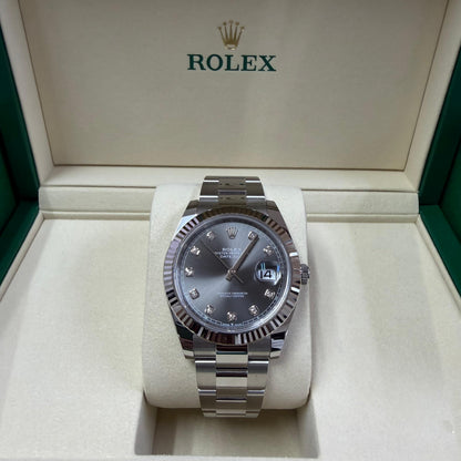 2026 Rolex Datejust 41 Stainless Steel & 18K White Gold Slate Set With Diamonds Dial Oyster Bracelet Fluted Bezel 126334
