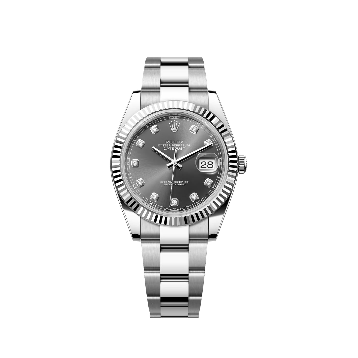 2026 Rolex Datejust 41 Stainless Steel & 18K White Gold Slate Set With Diamonds Dial Oyster Bracelet Fluted Bezel 126334