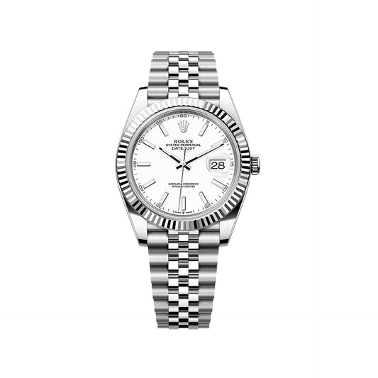 2025 Rolex Datejust 41 Stainless Steel & 18K White Gold White Index Dial Jubilee Bracelet Fluted Bezel 126334