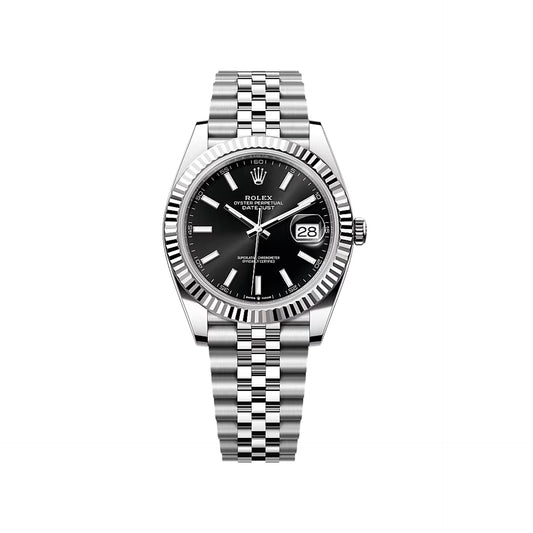 2025 Rolex Datejust 41 Stainless Steel & 18K White Gold Bright Black Index Dial Jubilee Bracelet Fluted Bezel 126334