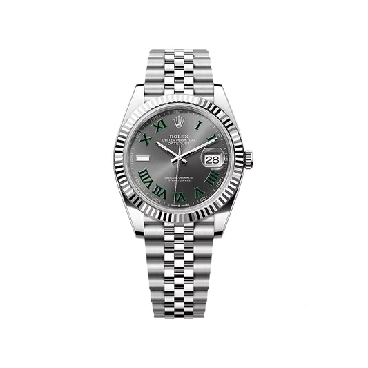 2025 Rolex Datejust 41 Stainless Steel & 18K White Gold Slate (Wimbledon) Dial Jubilee Bracelet Fluted Bezel 126334