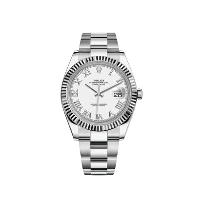2026 Rolex Datejust 41 Stainless Steel & 18K White Gold White Roman Dial Oyster Bracelet Fluted Bezel 126334