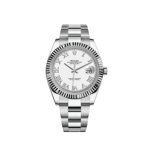 2026 Rolex Datejust 41 Stainless Steel & 18K White Gold White Roman Dial Oyster Bracelet Fluted Bezel 126334