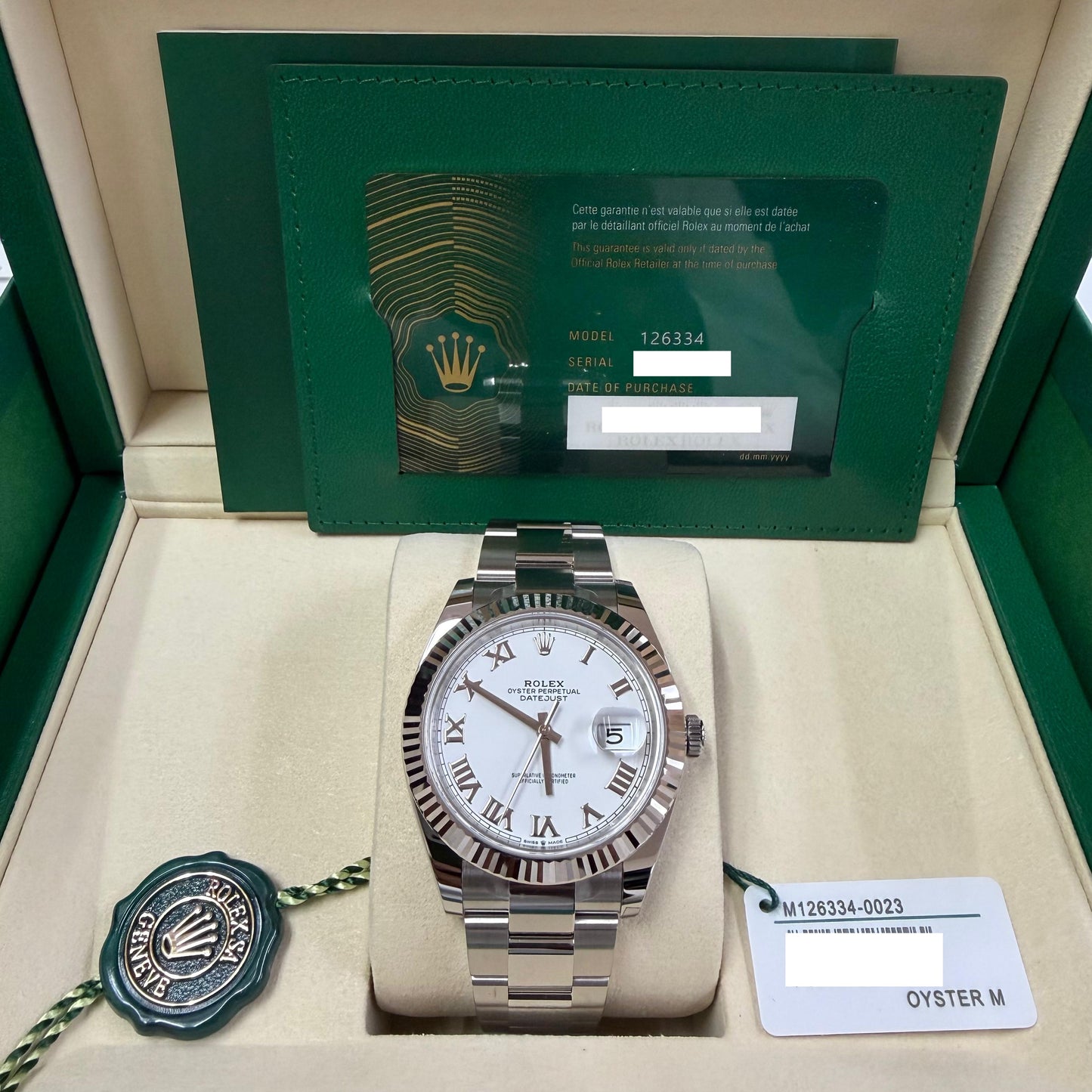 2026 Rolex Datejust 41 Stainless Steel & 18K White Gold White Roman Dial Oyster Bracelet Fluted Bezel 126334