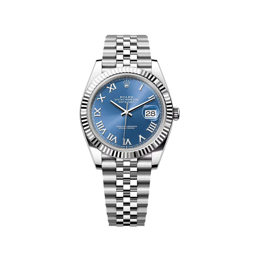 2025 Rolex Datejust 41 Stainless Steel & 18K White Gold Blue Roman Dial Jubilee Bracelet Fluted Bezel 126334