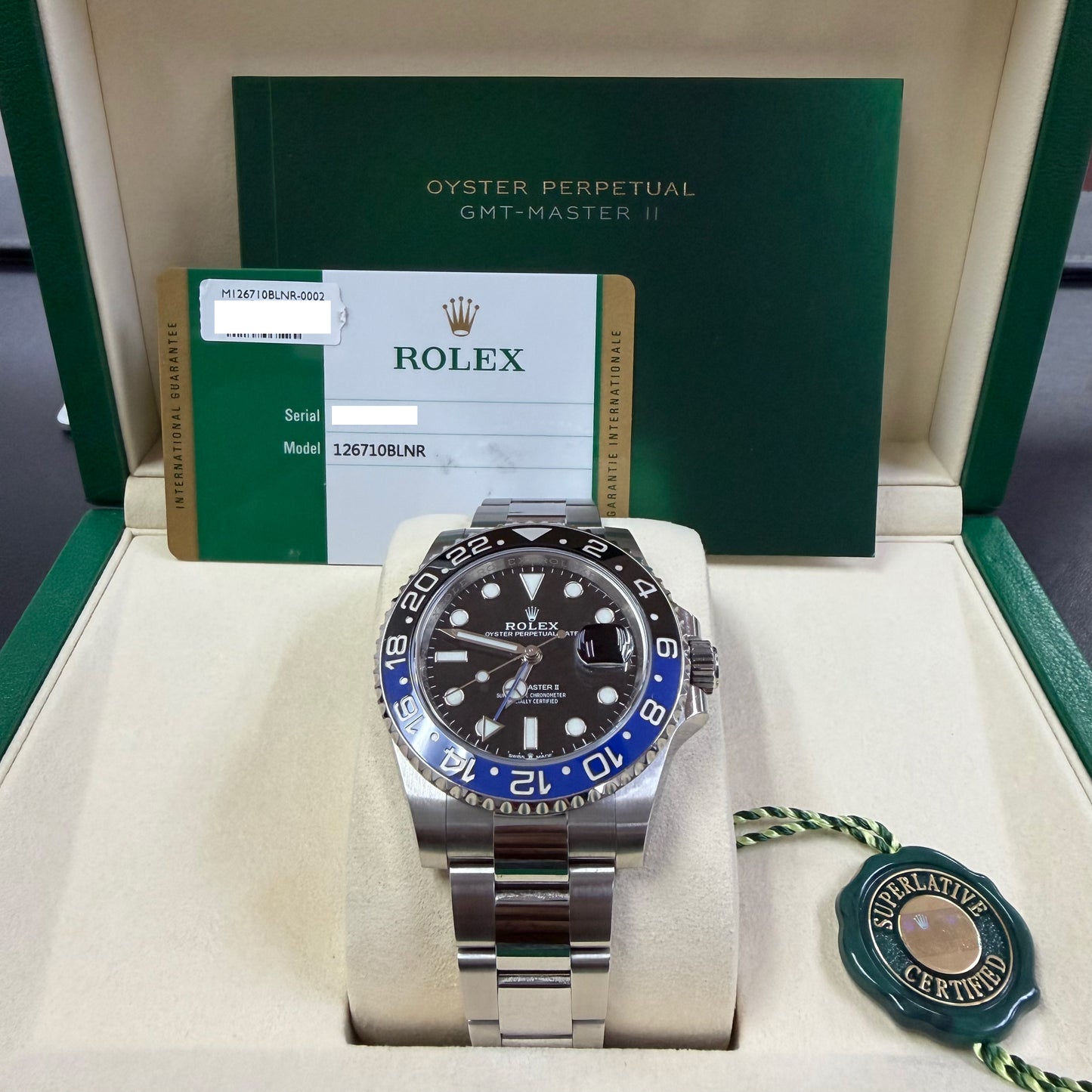 2019 Rolex GMT Master II 40mm Stainless Steel Black Dial Black/Blue (Batman) Bezel Oyster Bracelet 126710BLNR