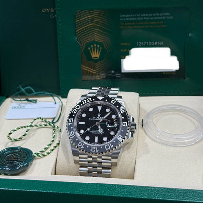 2025 Rolex GMT Master II 40mm Stainless Steel Black Dial Black/Grey Bezel (Bruce Wayne) Jubilee Bracelet 126710GRNR