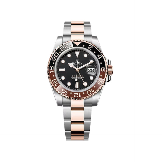 2025 Rolex GMT Master II 40mm Stainless Steel & 18K Everose Gold Black Dial Ceramic (Rootbeer) Bezel Oyster Bracelet 126711CHNR