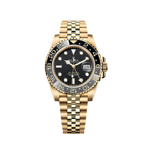2025 Rolex GMT Master II 40mm 18K Yellow Gold Black Dial Black/Grey Bezel Jubilee Bracelet 126718GRNR