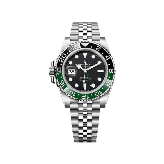 2025 Rolex GMT Master II 40mm (Lefty) Stainless Steel Black Dial Black/Green (Sprite) Bezel Jubilee Bracelet 126720VTNR