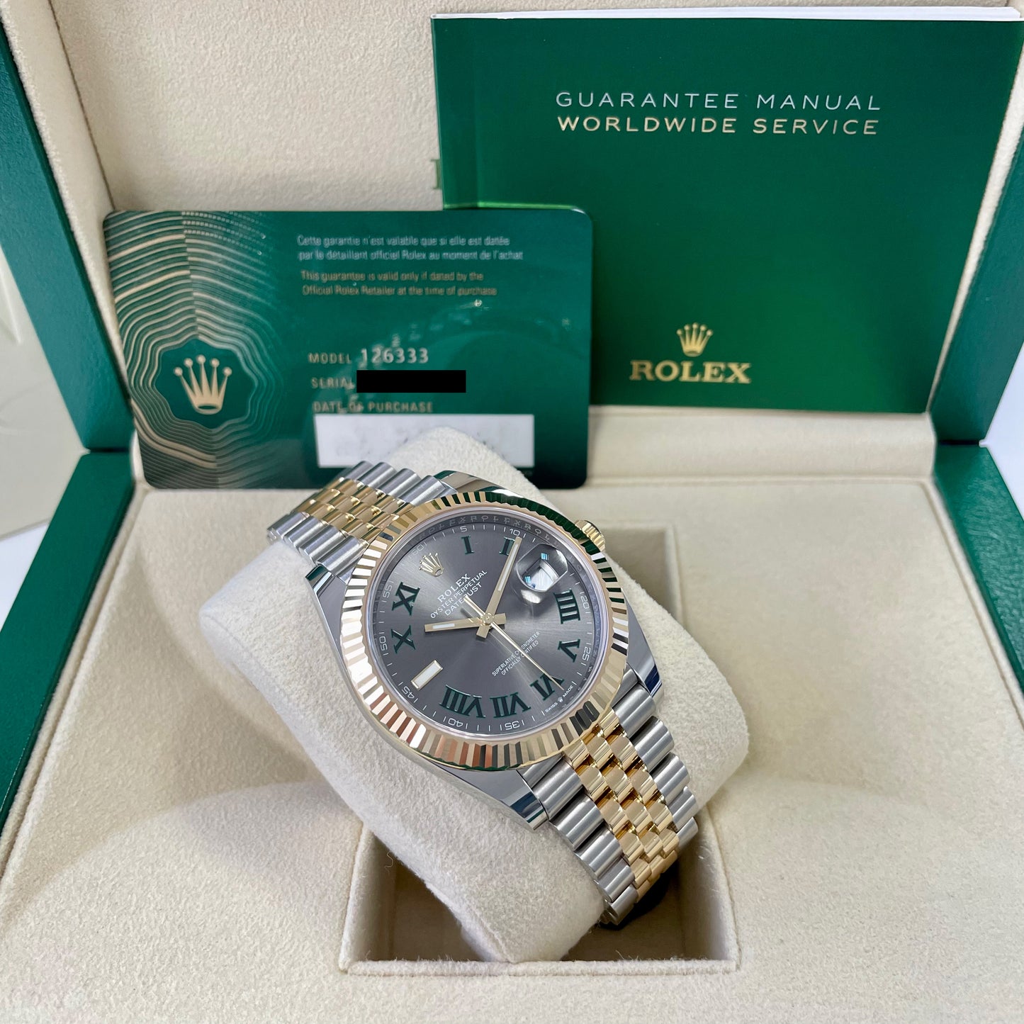 2025 Rolex Datejust 41 Stainless Steel & 18K Yellow Gold Slate (Wimbledon) Dial Jubilee Bracelet Fluted Bezel 126333