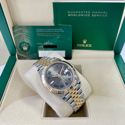2025 Rolex Datejust 41 Stainless Steel & 18K Yellow Gold Slate (Wimbledon) Dial Jubilee Bracelet Fluted Bezel 126333