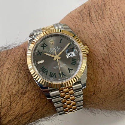 2025 Rolex Datejust 41 Stainless Steel & 18K Yellow Gold Slate (Wimbledon) Dial Jubilee Bracelet Fluted Bezel 126333
