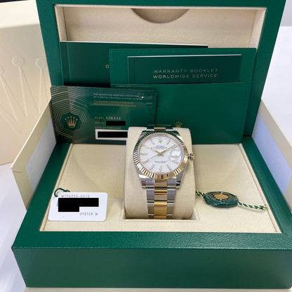 2025 Rolex Datejust 41 Stainless Steel & 18K Yellow Gold White Index Dial Oyster Bracelet Fluted Bezel 126333