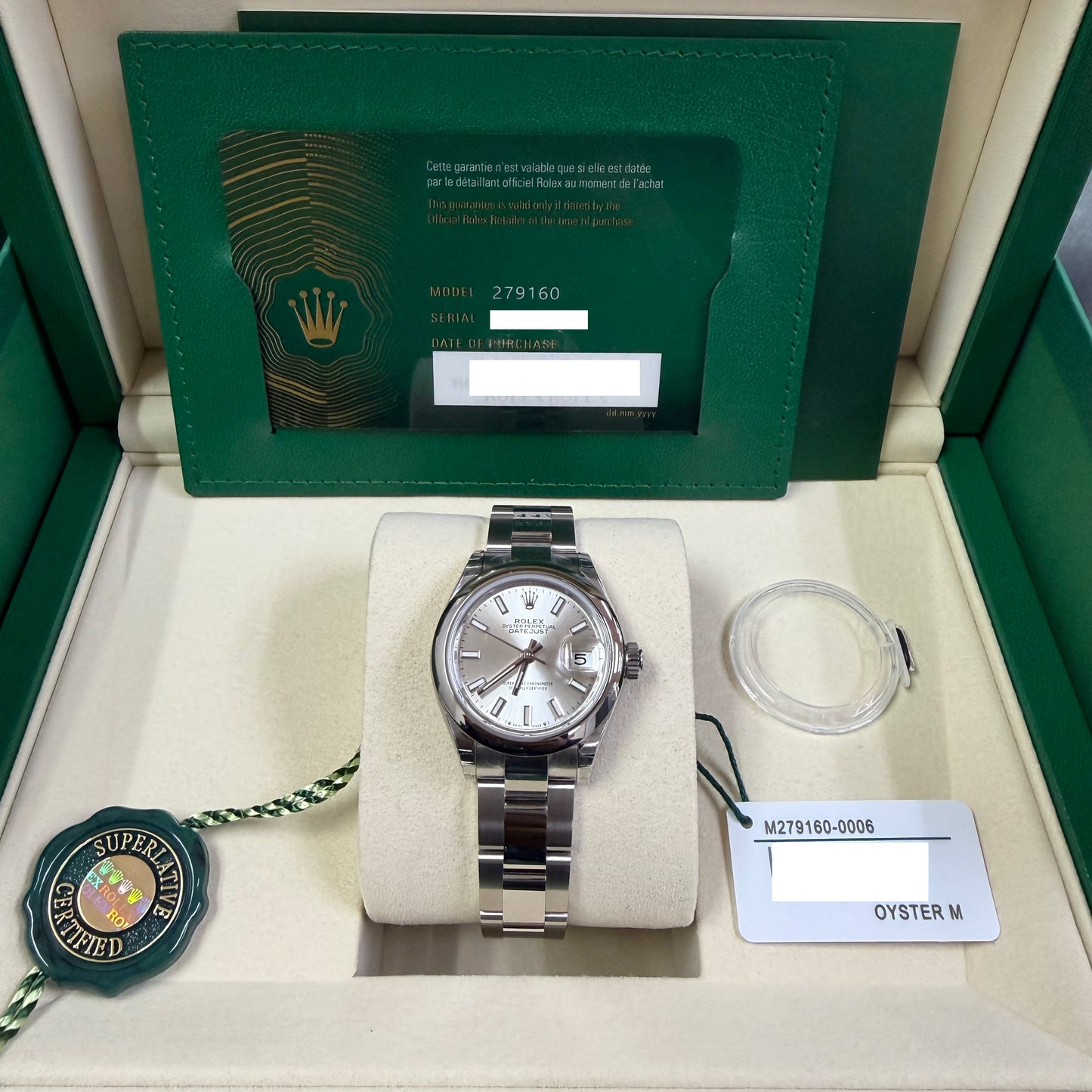 2025 Rolex Lady-Datejust 28 Stainless Steel Silver Dial Oyster Bracelet Domed Bezel 279160