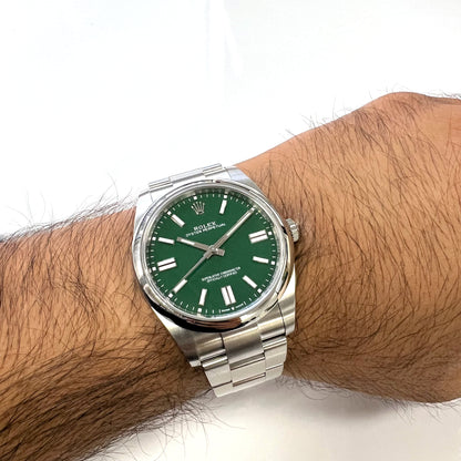 2024 Rolex Oyster Perpetual 41 Stainless Steel Green Index Dial Oyster Bracelet Domed Bezel 124300