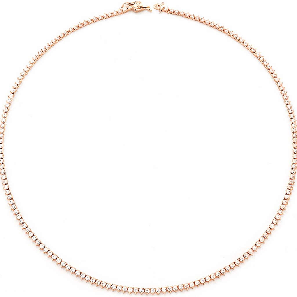 3 Pointer 14k Gold Natural Diamond Tennis Necklace (3 Prong) 6 ctw