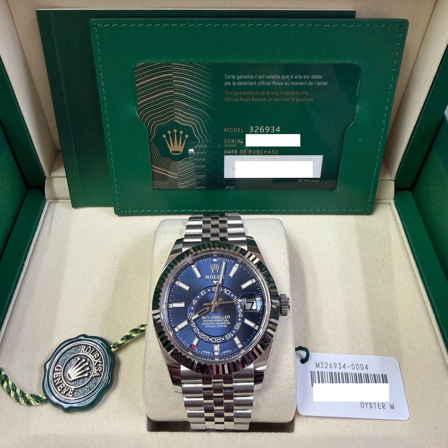 2022 Rolex Sky Dweller Stainless Steel & 18K White Gold Blue Dial Jubilee Bracelet 326934