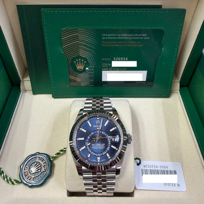 2022 Rolex Sky Dweller Stainless Steel & 18K White Gold Blue Dial Jubilee Bracelet 326934