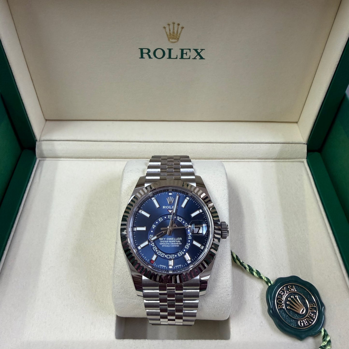 2022 Rolex Sky Dweller Stainless Steel & 18K White Gold Blue Dial Jubilee Bracelet 326934