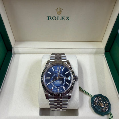 2022 Rolex Sky Dweller Stainless Steel & 18K White Gold Blue Dial Jubilee Bracelet 326934