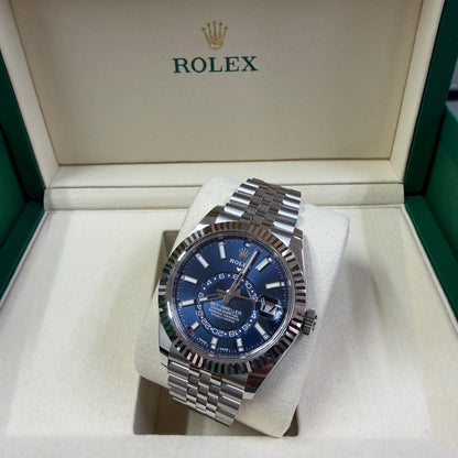 2022 Rolex Sky Dweller Stainless Steel & 18K White Gold Blue Dial Jubilee Bracelet 326934