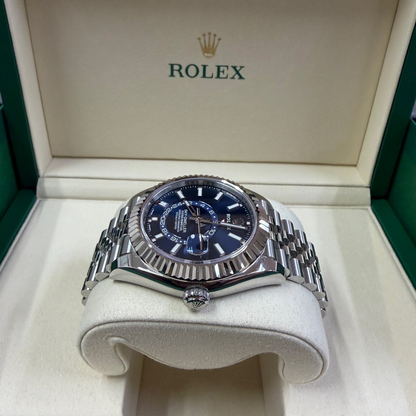2022 Rolex Sky Dweller Stainless Steel & 18K White Gold Blue Dial Jubilee Bracelet 326934