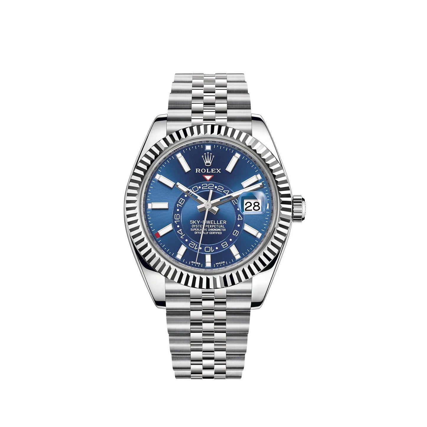 2022 Rolex Sky Dweller Stainless Steel & 18K White Gold Blue Dial Jubilee Bracelet 326934
