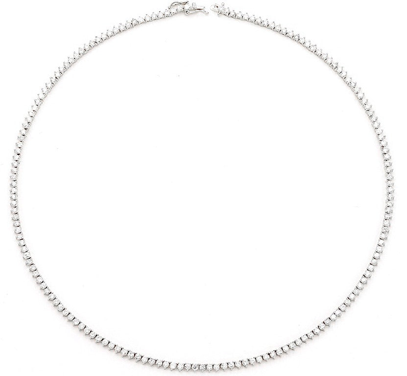 3 Pointer 14k Gold Natural Diamond Tennis Necklace (3 Prong) 6 ctw
