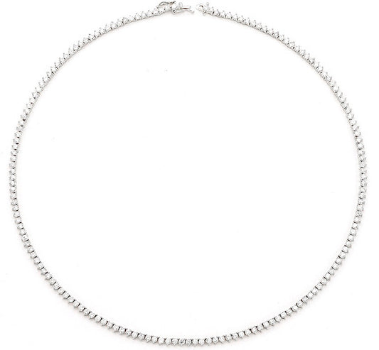 3 Pointer 14k Gold Natural Diamond Tennis Necklace (3 Prong) 6 ctw