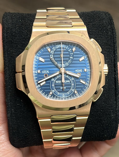 2025 Patek Philippe Nautilus 'Travel Time' Flyback Chronograph Rose Gold 41mm Blue Dial 5990/1R-001
