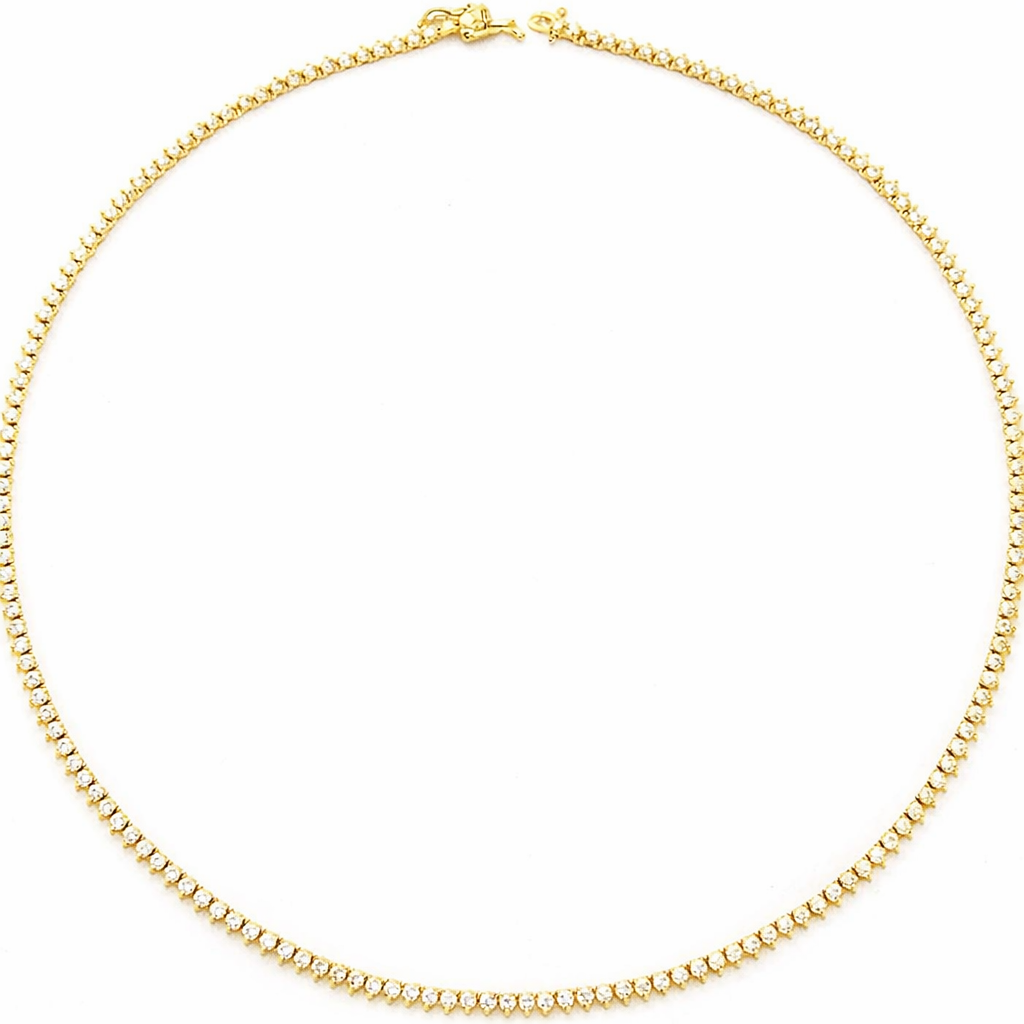 3 Pointer 14k Gold Natural Diamond Tennis Necklace (3 Prong) 6 ctw
