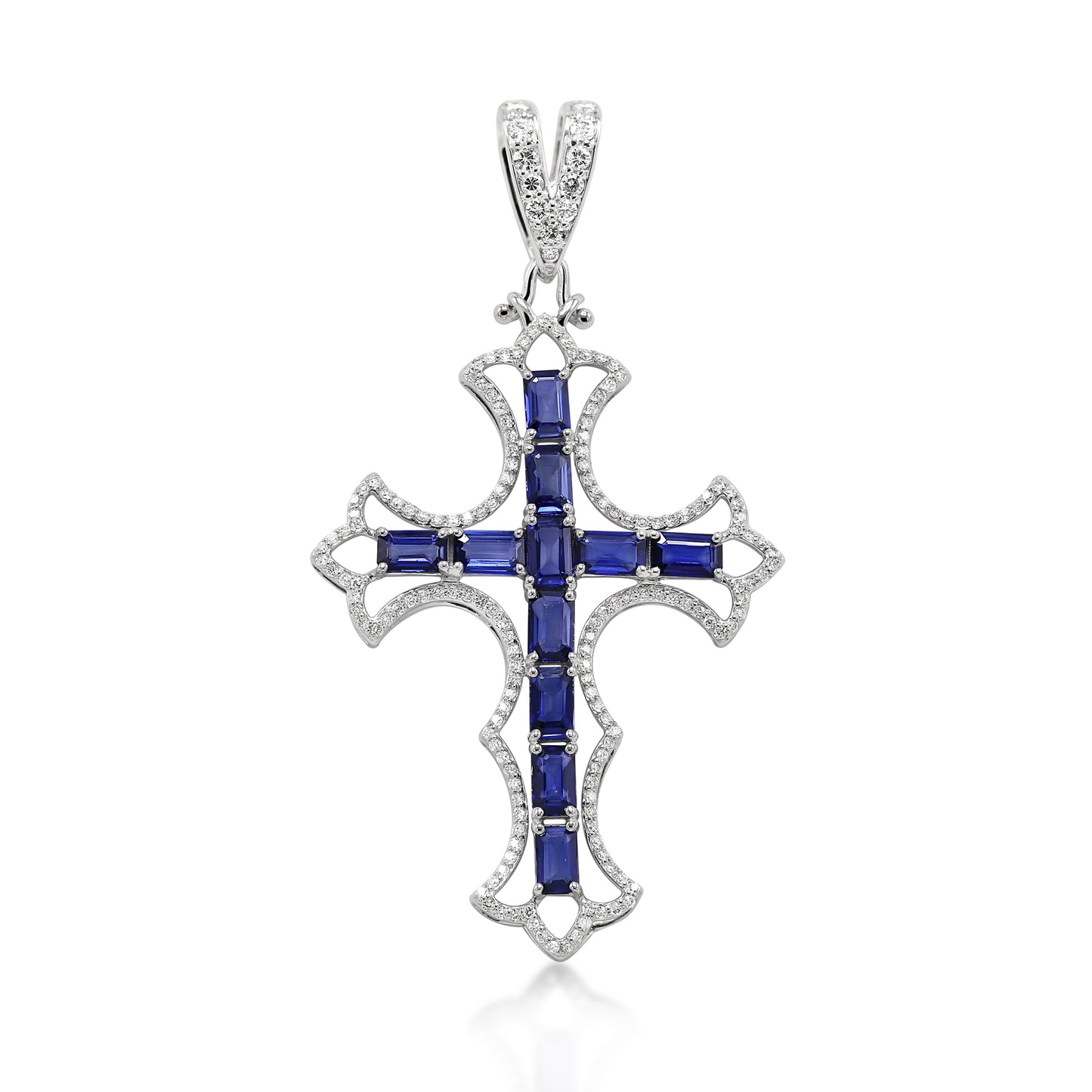 Natural Blue Sapphire and Diamond Cross Pendent